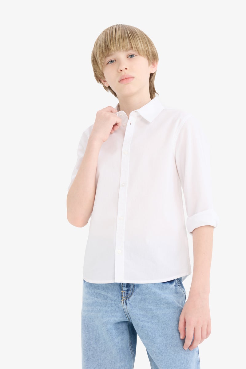 DeFacto White Boy Boy Polo Neck Poplin Long Sleeve Shirt Casual - Image 3